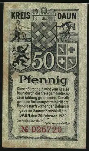Notgeld Daun 1920, 50 Pfennig, Am toten Maar