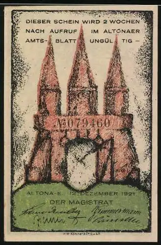 Notgeld Altona 1921, 20 Pfennig, Segelschiff