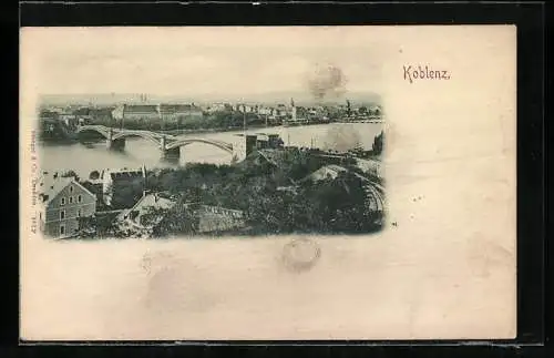 AK Koblenz, Ortsansicht mit Brücke