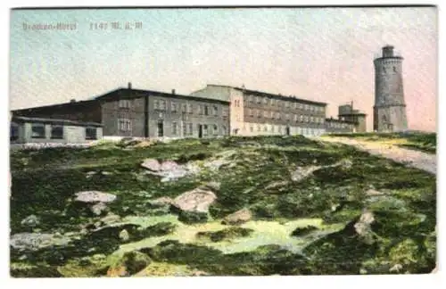 Relief-AK Brocken, Blick auf Hotel und Turm