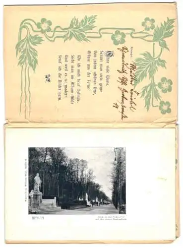 AK Berlin, Blick in die Siegesallee mit neuen Denkmälern, Einband Stein`s Postkartenablum, Ansichtskartengeschichte