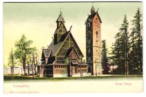 Relief-AK Wang /Riesengebirge, An der Kirche