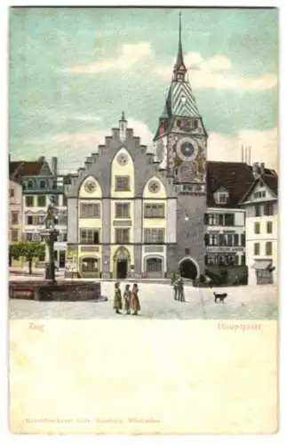 Relief-AK Zug, Brunnen am Hauptplatz