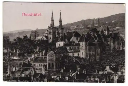 Relief-AK Neuchâtel, Ansicht vom Schloss