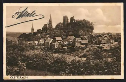 AK Kastellaun, Ortsansicht mit Burgruine