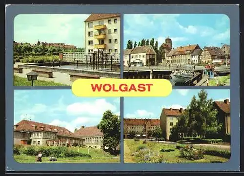 AK Wolgast, Hafenpartie, Hotel Vier Jahreszeiten