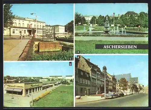 AK Aschersleben, Bahnhof, Ladenstrasse im Kosmonautenviertel, Platz der Jugend, Am Rathaus