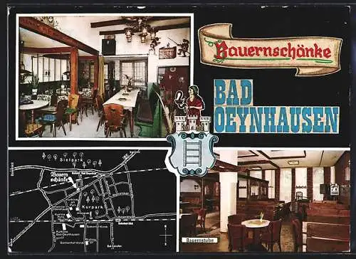 AK Bad Oeynhausen, Gasthaus Bauernschänke, Wappen, Lageplan
