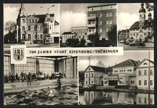 AK Eisenberg /Th., 700 Jahre Stadt Eisenberg, Wappen, Kino Karl Marx-Lichtspiele