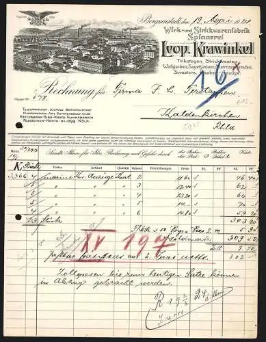 Rechnung Bergneustadt 1924, Leop. Krawinkel, Wirk- und Strickwarenfabrik, Spinnerei, Gesamtansicht der Betriebsanlage