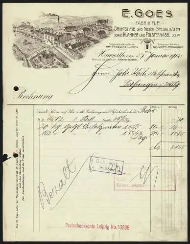Rechnung Neuwerth 1912, E. Goes, Drahtstiften- und Nieten-Fabrik, Fabrikgelände mit eigener Auffahrt