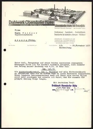 Rechnung Braunfels-Oberndorf 1937, Peter Weil, Drahtwerk Oberndorfer Hütte, Modellansicht der kompletten Werksanlage