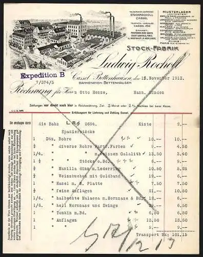 Rechnung Cassel-Bettenhausen 1913, Ludwig Rocholl, Stockfabrik, Betriebsgelände mit Lagerplatz