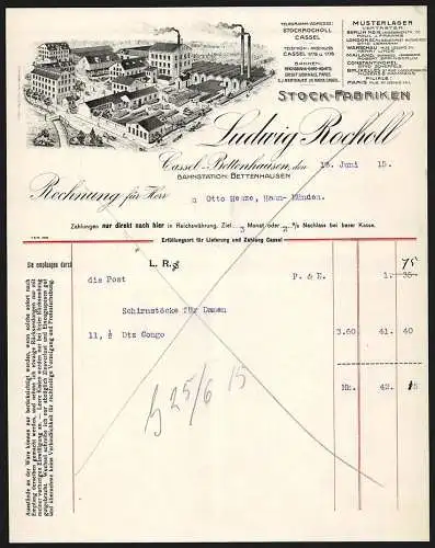 Rechnung Cassel-Bettenhausen 1915, Ludwig Rocholl, Stockfabrik, Werksgelände mit Lagerplatz