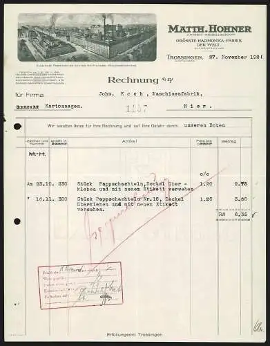 Rechnung Trossingen 1928, Matth. Hohner AG, Harmonika-Fabrik, Das Werksgelände aus der Vogelschau