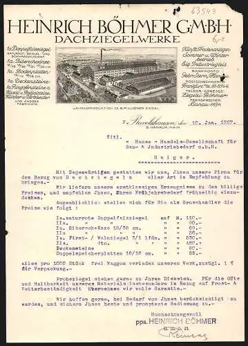 Rechnung Ravolzhausen 1927, Heinrich Böhmer GmbH, Dachziegelwerke, Fabrikanlage mit grossem Lagerplatz