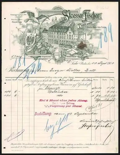 Rechnung Lahr /Baden 1900, Firmer Stoesser-Fischer, Betriebsstelle mit Lagerhäusern und Niederlage, Transport-Symbolik
