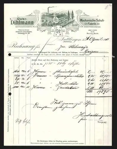Rechnung Tuttlingen 1911, Gebr. Dihlmann, Mechanische Schuh-Fabrik, Transportkutsche am Betriebsgelände