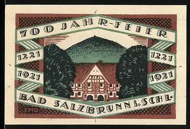 Notgeld Bad Salzbrunn 1921, 50 Pfennig, 700 Jahrfeier, Stadtwappen