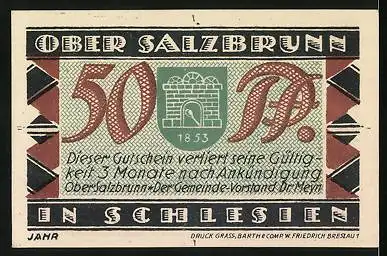 Notgeld Bad Salzbrunn 1921, 50 Pfennig, 700 Jahrfeier, Stadtwappen