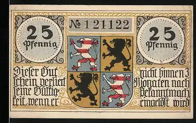 Notgeld Hildburghausen, 25 Pfennig, Stadtwappen, Wasserpartie