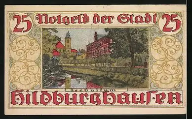 Notgeld Hildburghausen, 25 Pfennig, Stadtwappen, Wasserpartie