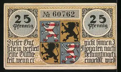 Notgeld Hildburghausen, 25 Pfennig, Rathaus, Wappen