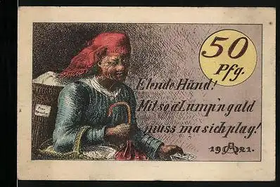 Notgeld Hildburghausen, 50 Pfennig, Frau Rauschen, Stadtwappen