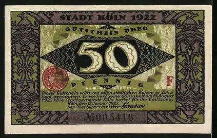 Notgeld Köln 1922, 50 Pfennig, Heinzelmännchen bei der Arbeit