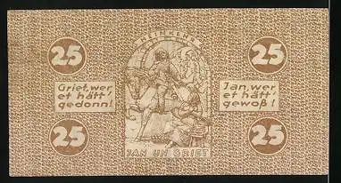 Notgeld Köln 1921, 25 Pfennig, J. v. Werth, Jan un Griet
