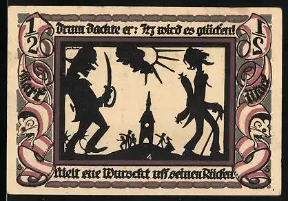 Notgeld Glauchau 1921, 50 Pfennig, Mann mit Wurst auf dem Rücken