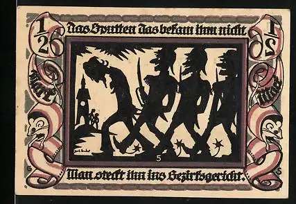 Notgeld Glauchau 1921, 50 Pfennig, Mann wird abgeführt