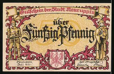 Notgeld Neuruppin 1921, 50 Pfennig, Wuthenow mit Lanke