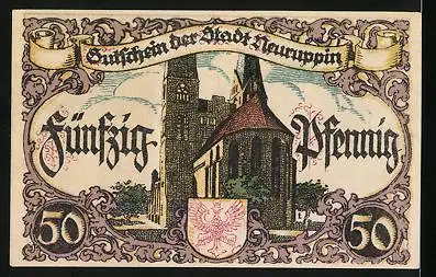 Notgeld Neuruppin 1921, 50 Pfennig, Gymnasium, Pfarrkirche