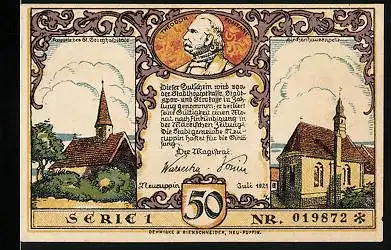 Notgeld Neuruppin 1921, 50 Pfennig, St. Georghospital, Kapelle, Kirche