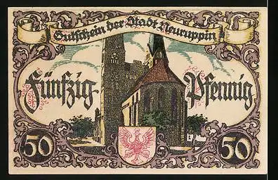 Notgeld Neuruppin 1921, 50 Pfennig, St. Georghospital, Kapelle, Kirche