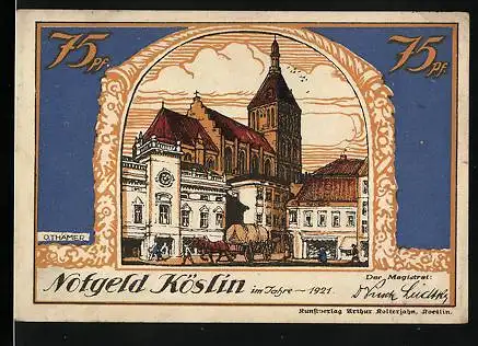 Notgeld Köslin 1921, 75 Pfennig, Marktplatz, Gedicht