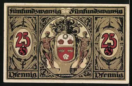 Notgeld Kronach 1921, 25 Pfennig, Ortsansicht, Wappen