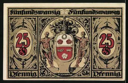 Notgeld Kronach 1921, 25 Pfennig, Ortsansicht, Stadtwappen