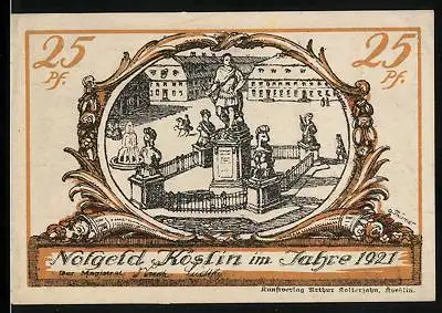 Notgeld Köslin 1921, 25 Pfennig, Denkmal, Geistlicher