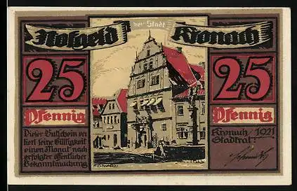 Notgeld Kronach 1921, 25 Pfennig, Rathaus, Wappen