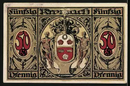 Notgeld Kronach 1921, 50 Pfennig, Strassenpartie, Wappen