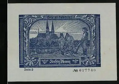 Notgeld Neuruppin 1921, 50 Pfennig, Bauer auf dem Feld