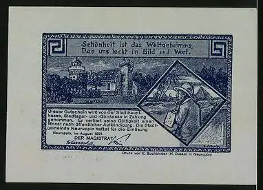Notgeld Neuruppin 1921, 50 Pfennig, Bauer auf dem Feld