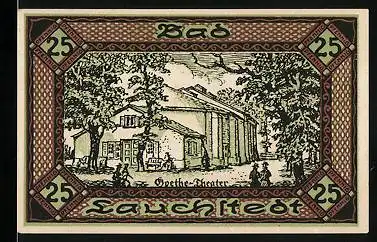 Notgeld Bad Lauchstedt 1921, 25 Pfennig, Goethe-Theater, Rathaus