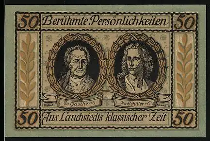 Notgeld Bad Lauchstedt 1921, 50 Pfennig, Goethe und Schiller
