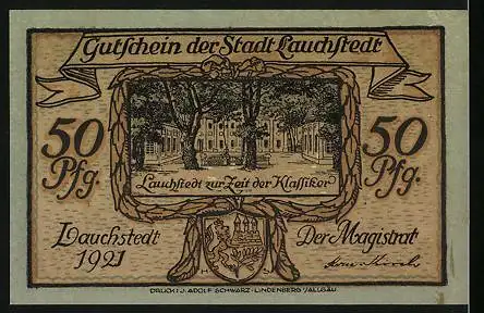 Notgeld Bad Lauchstedt 1921, 50 Pfennig, Goethe und Schiller