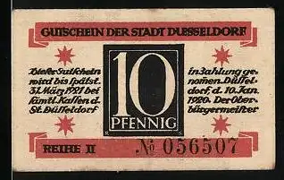 Notgeld Düsseldorf 1921, 10 Pfennig, Löwe mit Anker