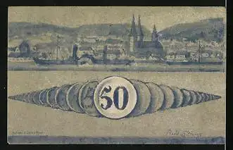 Notgeld Boppard 1920, 50 Pfennig, Dampfer vor der Stadt