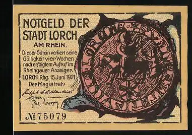 Notgeld Lorch 1921, 25 Pfennig, Riese vor dem Ort, Münze